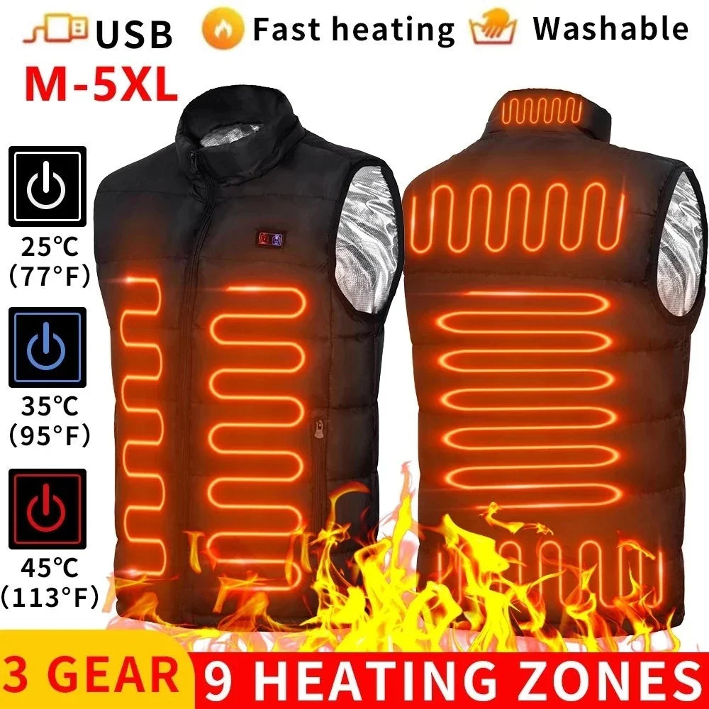 Unisex Graphene Heated 9 Zones Jacket - USB Electric Sportswear